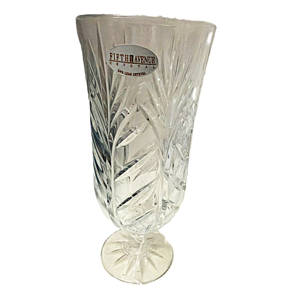Vintage 4 Sets Of 2 Fifth Avenue 24% Lead Crystal Water Goblets Vases Leaf Cut